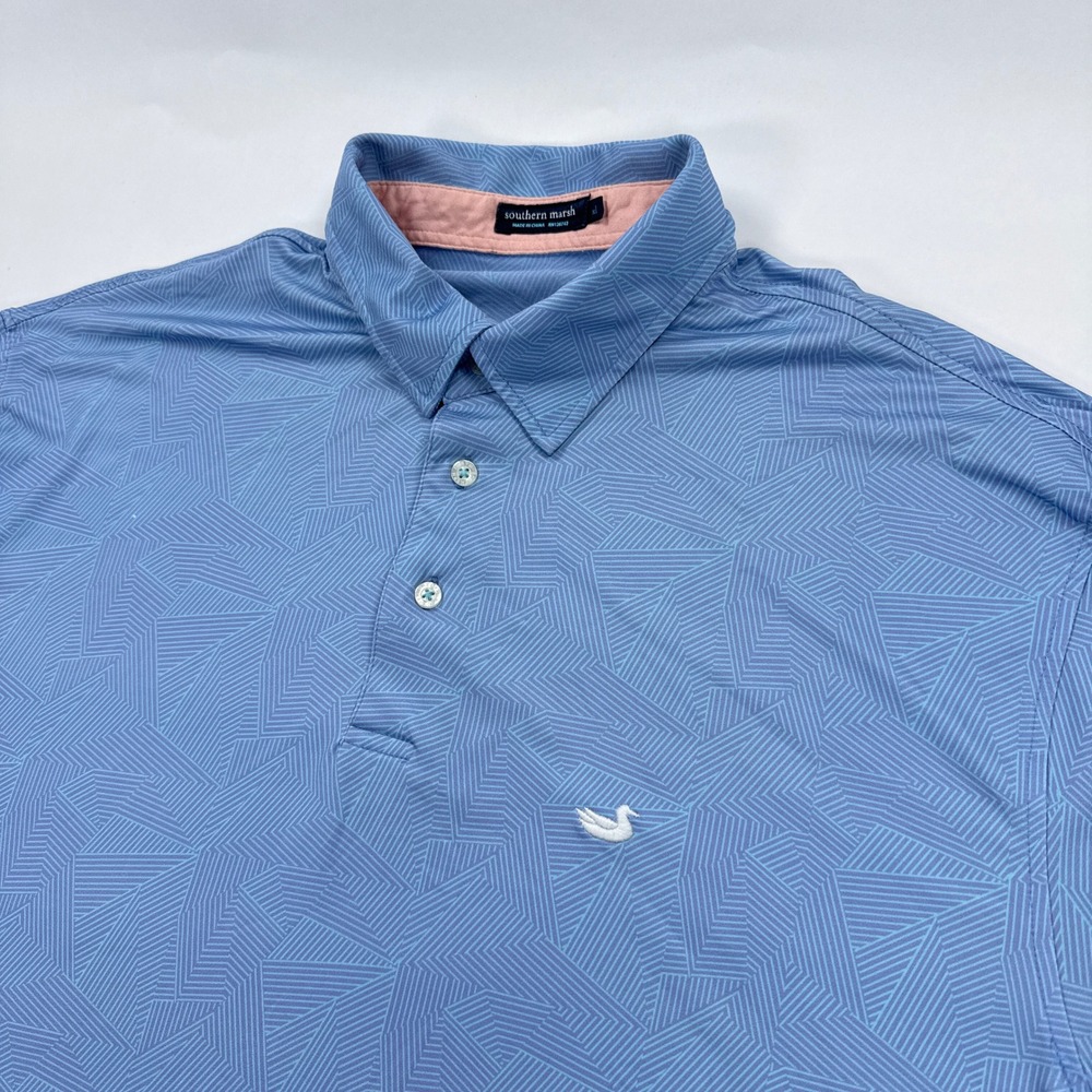 Southern‎ Marsh Mens Polo XL Blue Geometric Performance Stretch Golf Preppy